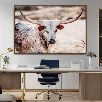 72388892-MGV-CV-36X24-Texas Longhorn Wall Art – Rustic Western Canvas Print, Cowboy Style Farmhouse Bull Artwork for Living Room, Ranch, Office or Man