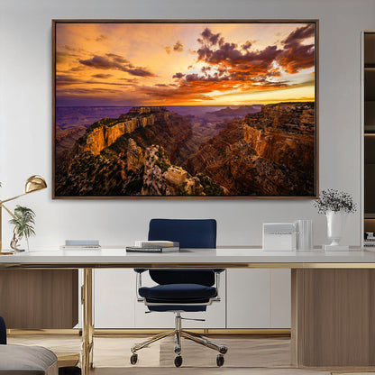 75573843-MGV-CV-36X24-Grand Canyon Sunset Wall Art – Panoramic Canyon Landscape Canvas Print, Dramatic Desert Cliffs Artwork, Nature Inspired Scenic