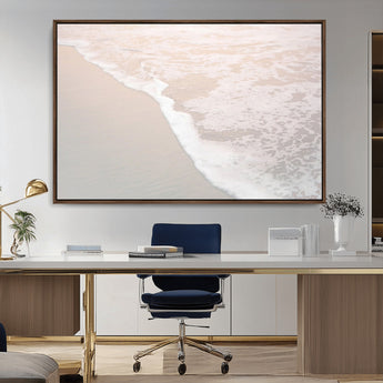 28414510-MGV-CV-36X24-Ocean Shoreline Wall Art – Minimal Coastal Beach Canvas Print, Soft Sea Foam and Sand Photography Artwork, Relaxing Nautical Decor