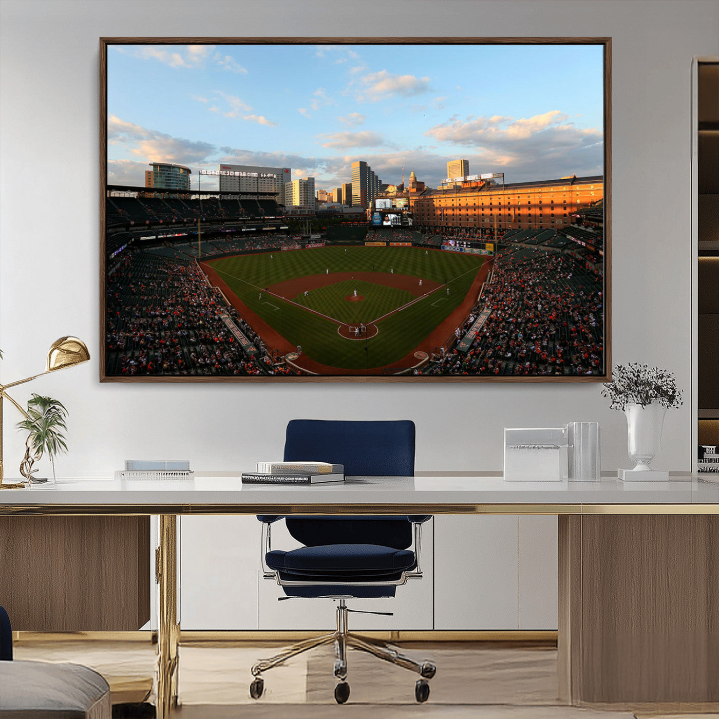 22285236-MGV-CV-36X24-Baseball Stadium Sunset – Panoramic Ballpark Canvas Wall Art, Sports Decor for Office, Man Cave, Game Room, Sports Bar, Baseball
