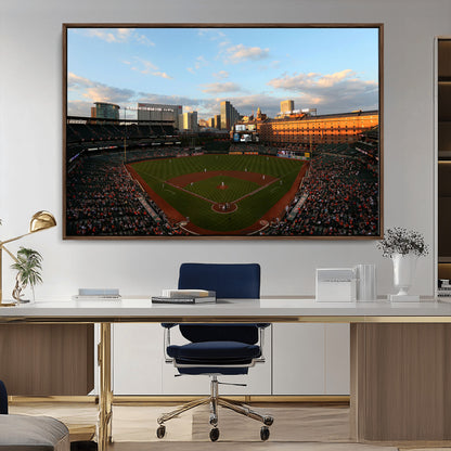 22285236-MGV-CV-36X24-Baseball Stadium Sunset – Panoramic Ballpark Canvas Wall Art, Sports Decor for Office, Man Cave, Game Room, Sports Bar, Baseball