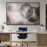 20066876-MGV-CV-36X24-Neutral Abstract Circle Wall Art – Modern Gray Beige Gold Canvas Print, Minimalist Geometric Painting for Bedroom, Living Room,