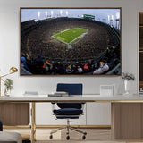 14387817-MGV-CV-36X24-Lambeau Field Stadium Wall Art – Green Bay Packers Game Day Canvas Print with Fireworks and Crowd – NFL Football Fan Man Cave