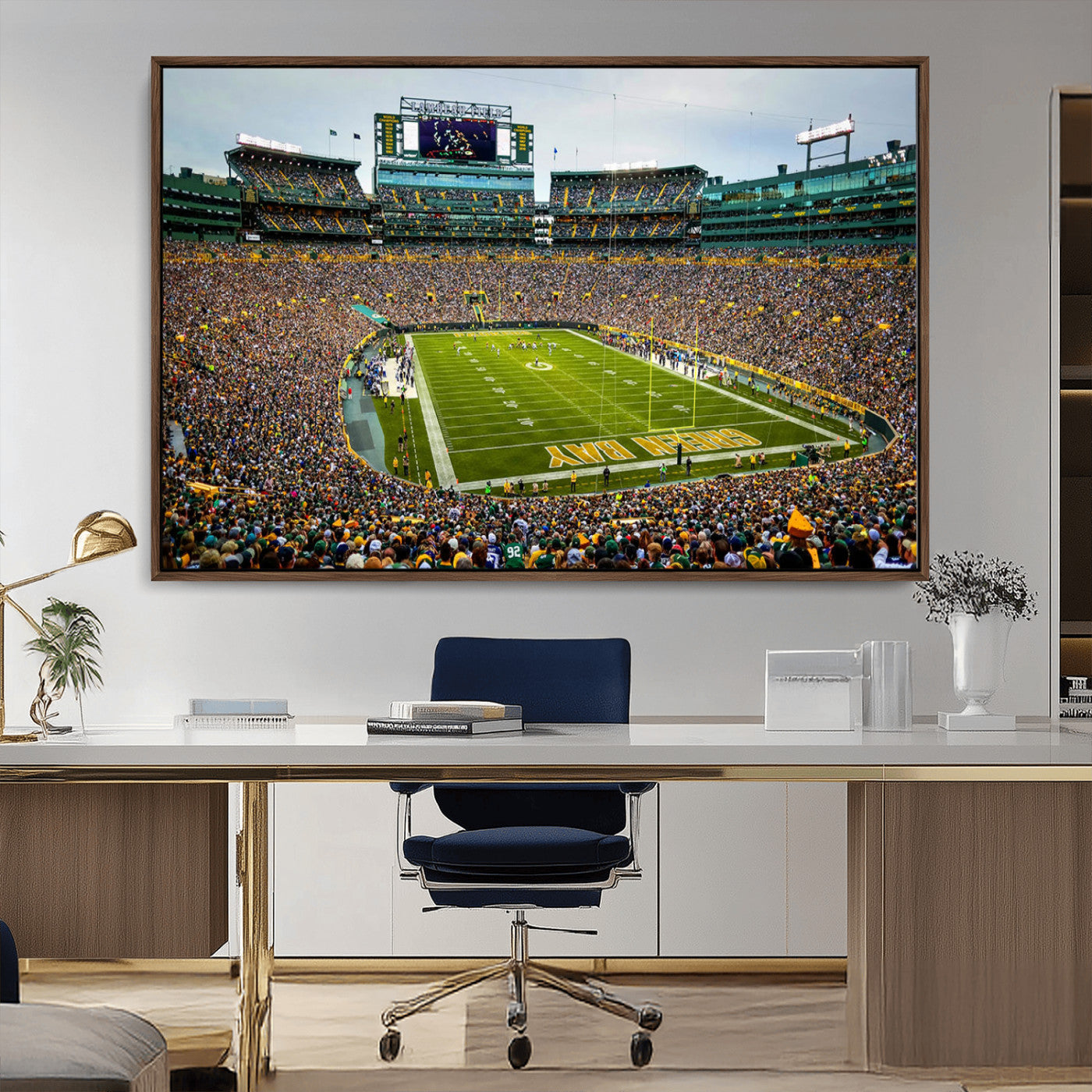 96617112-MGV-CV-36X24-Lambeau Field Wall Art – Green Bay Packers NFL Football Stadium Canvas Print – Game Day Crowd Sports Decor for Man Cave, Bar, or
