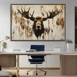 34496536-MGV-CV-36X24-Rustic Moose Wall Art – Modern Abstract Animal Canvas Print – Majestic Moose Head Painting with Neutral Earth Tones for Cabin,