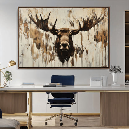 34496536-MGV-CV-36X24-Rustic Moose Wall Art – Modern Abstract Animal Canvas Print – Majestic Moose Head Painting with Neutral Earth Tones for Cabin,