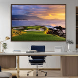 39644075-MGV-CV-36X24-Golf Course Wall Art – Coastal Sunset Canvas Print, Scenic Oceanfront Fairway Landscape Decor for Office, Man Cave, or Living Room