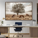 87590224-MGV-CV-36X24-Longhorn Cattle Wall Art – Rustic Western Landscape Canvas Print, Texas Farmhouse Prairie Scene for Living Room, Office, or Ranch
