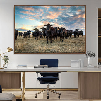 13867292-MGV-CV-36X24-Black Cattle Wall Art – Rustic Ranch Herd Canvas Print, Western Farmhouse Country Landscape Decor for Living Room, Office, or