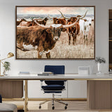 47758300-MGV-CV-36X24-Texas Longhorn Cattle Wall Art – Rustic Western Herd Canvas Print, Cowboy Ranch Farmhouse Decor for Living Room, Office, or