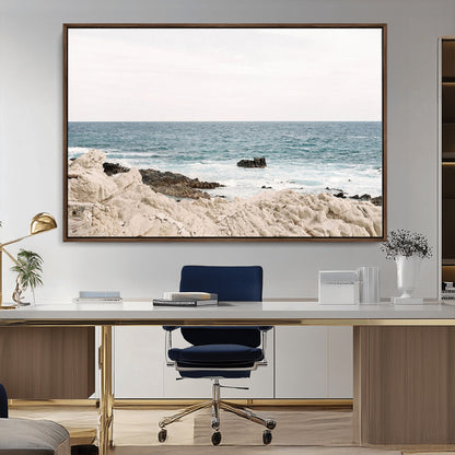 25481980-MGV-CV-36X24-Ocean Coastal Wall Art – Rocky Shoreline and Waves Canvas Print, Serene Beach Landscape Decor for Living Room, Bedroom, or Office