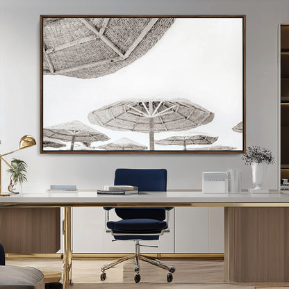 97043123-MGV-CV-36X24-Beach Umbrella Wall Art – Minimalist Coastal Canvas Print, Woven Parasol Summer Decor for Bedroom, Living Room, or Modern Beach