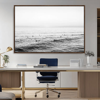 47208268-MGV-CV-36X24-Surfer Ocean Wall Art – Black and White Coastal Canvas Print, Minimalist Surfing Seascape Decor for Living Room, Bedroom, or Beach