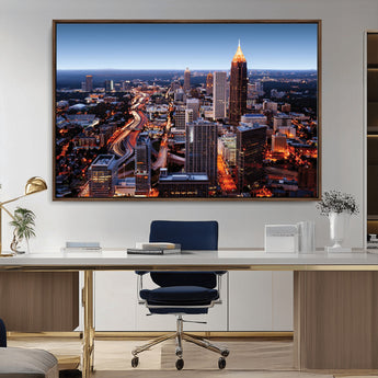81886632-MGV-CV-36X24-Atlanta Skyline Wall Art – Vibrant City Lights Canvas Print, Modern Urban Cityscape Decor for Living Room, Office, or Apartment