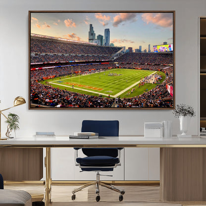 55377093-MGV-FC-36X24_Walnut-Soldier Field Wall Art – Panoramic Chicago Bears Football Stadium Canvas Print, Game Day Sports Decor for Man Cave, Bar, Office,