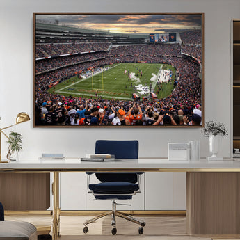 87578930-MGV-FC-36X24_Walnut-Soldier Field Wall Art – Chicago Bears Football Stadium Sunset Canvas Print, Game Day Sports Decor for Man Cave, Bar, Office, or