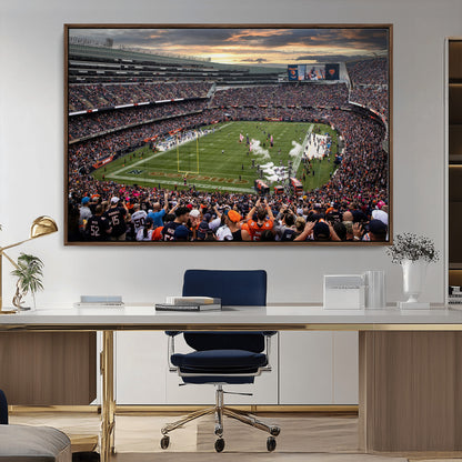 87578930-MGV-FC-36X24_Walnut-Soldier Field Wall Art – Chicago Bears Football Stadium Sunset Canvas Print, Game Day Sports Decor for Man Cave, Bar, Office, or