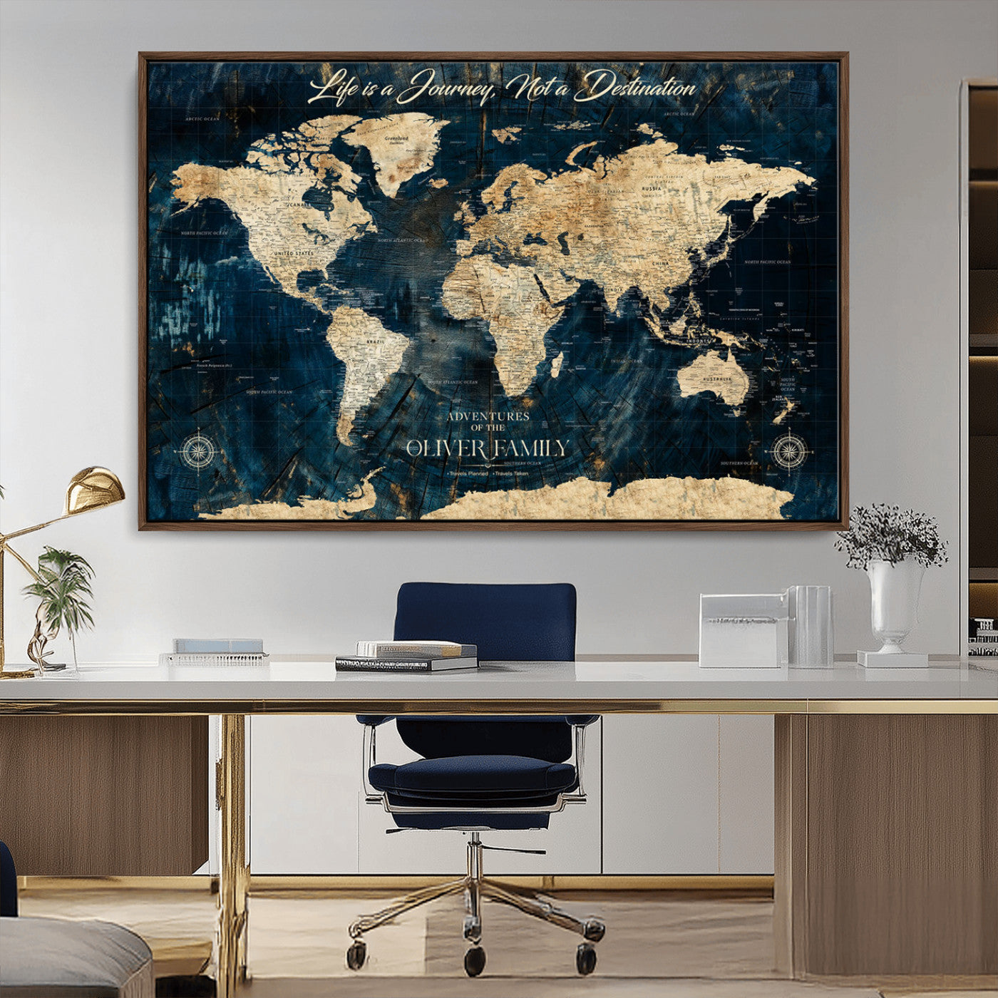 36970886-MGV-CV-36X24-Life is a Journey Not a Destination World Map Rustic Navy Beige Vintage Travel Wall Art Adventure Quote Canvas Print for Home