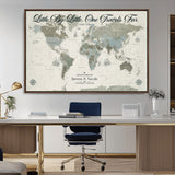 10693204-MGV-FC-36X24_Walnut-Little By Little One Travels Far Tolkien Quote Blue Green World Map Adventure Wall Art Canvas Print Rustic Wanderlust Travel Decor