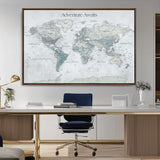 TEST111-MGV-CV-36X24-Personalized Adventure Awaits Push Pin World Map – Custom Framed Travel Tracker Canvas Wall Art for Home, Office