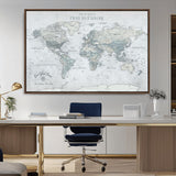 94249974-MGV-CV-36X24-Ours Explore World Map Wall Art – Modern Travel Canvas Print, Neutral Adventure Decor for Living Room, Office, Study, Bedroom,
