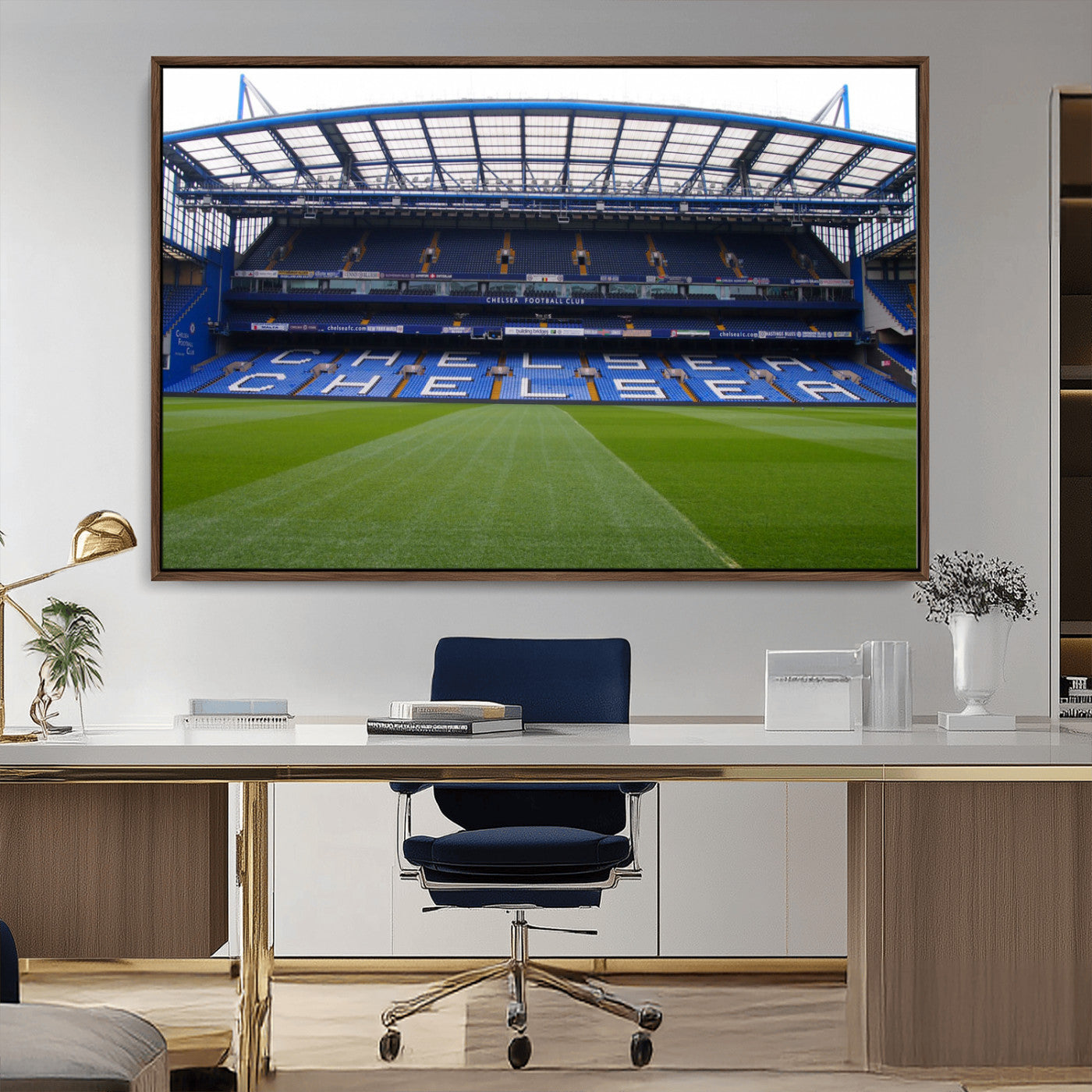 38616413CHELSA-MGV-CV-36X24-Chelsea Stadium Wall Art – Panoramic Football Field Canvas Print, Game Day Sports Decor for Living Room, Office, or Man Cave