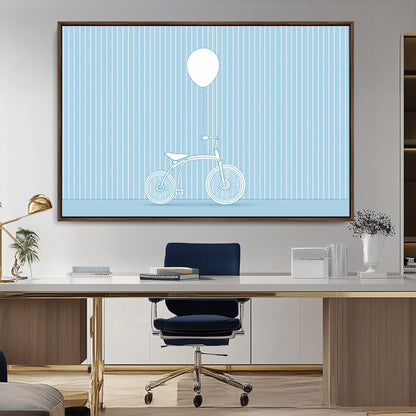 56479838-MGV-CV-36X24-Bicycle Wall Art – Minimalist Blue Canvas Print with Balloon Illustration, Modern Decor Artwork for Kids Room, Nursery, or Living
