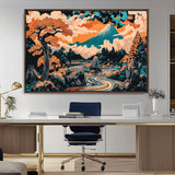21638941-MGV-CV-36X24-Japanese Landscape Wall Art – Mount Fuji and Flowing River Ukiyo-e Style Canvas Print, Traditional Japan Inspired Artwork for