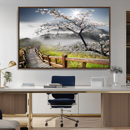 34632598CRY-MGV-CV-36X24-Sakura Cherry Blossom Pathway Canvas Wall Art – Tranquil Walk Through Blossoming Nature – Ready to Hang