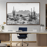 97436PHN-MGV-CV-36X24-Desert Landscape Wall Art – Black and White Cactus and Mountain Canvas Print, Southwestern Nature Photography for Living Room,