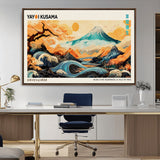 94085549-MGV-FC-36X24_Walnut-Japanese Wave and Mountain Wall Art – Panoramic Abstract Landscape Canvas Print, Asian Inspired Nature Decor for Living Room,