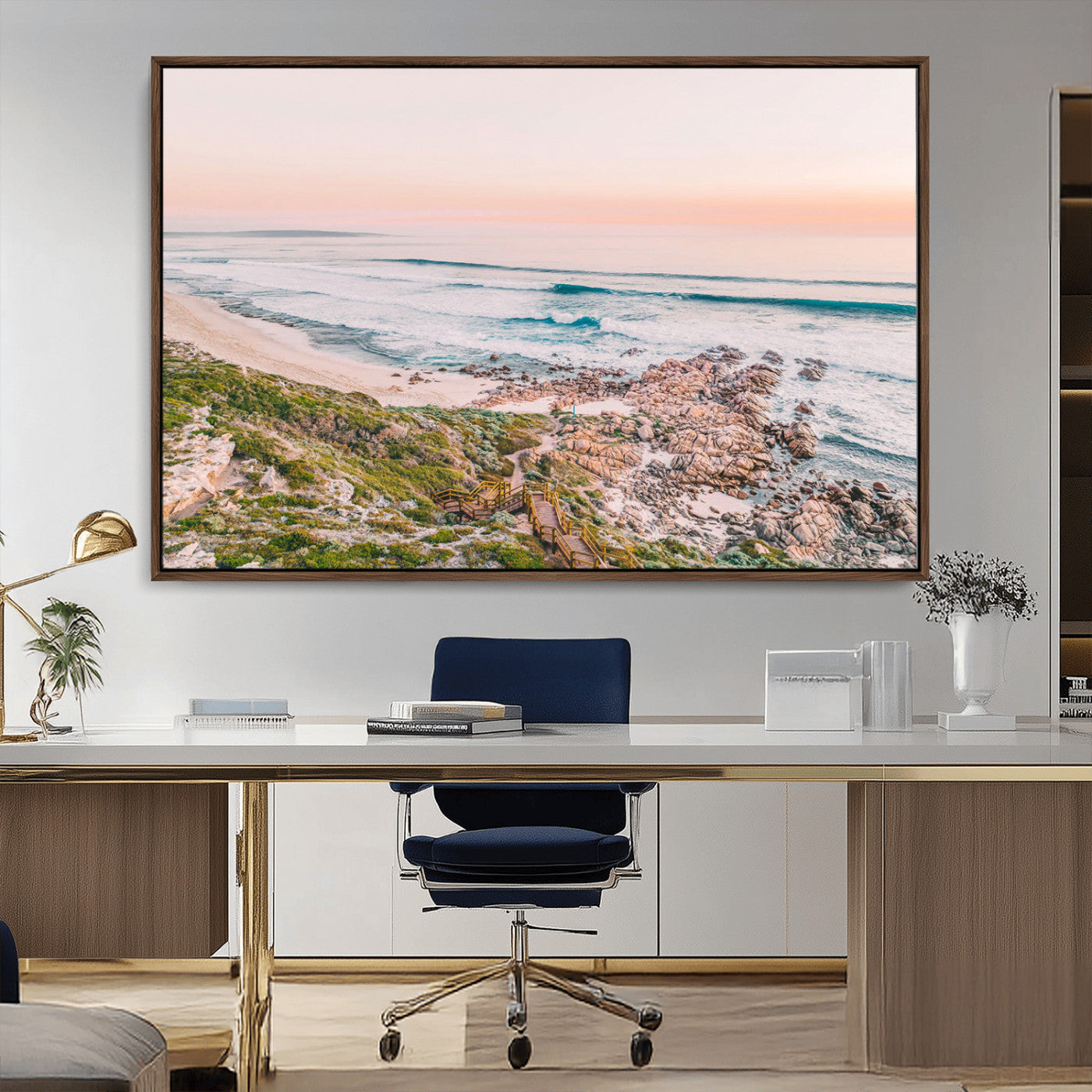 27332135-MGV-CV-36X24-Coastal Sunset Wall Art – Ocean Waves and Rocky Shore Canvas Print, Scenic Seaside Photography Decor for Bedroom, Living Room,