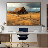 16480179-MGV-CV-36X24-Farmhouse Wall Art – Rustic Barn and Golden Field Canvas Print, Country Landscape Photography Decor for Bedroom, Living Room,