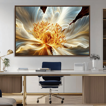 20862576-MGV-CV-36X24-Golden Abstract Flower Canvas Wall Art – Modern Botanical Bloom Print, Elegant Floral Artwork for Living Room, Bedroom, Office