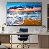 24077769-MGV-CV-36X24-Sunset Beach Wall Art – Ocean Waves Canvas Print, Golden Shoreline Photography Coastal Decor for Living Room, Bedroom, Office,