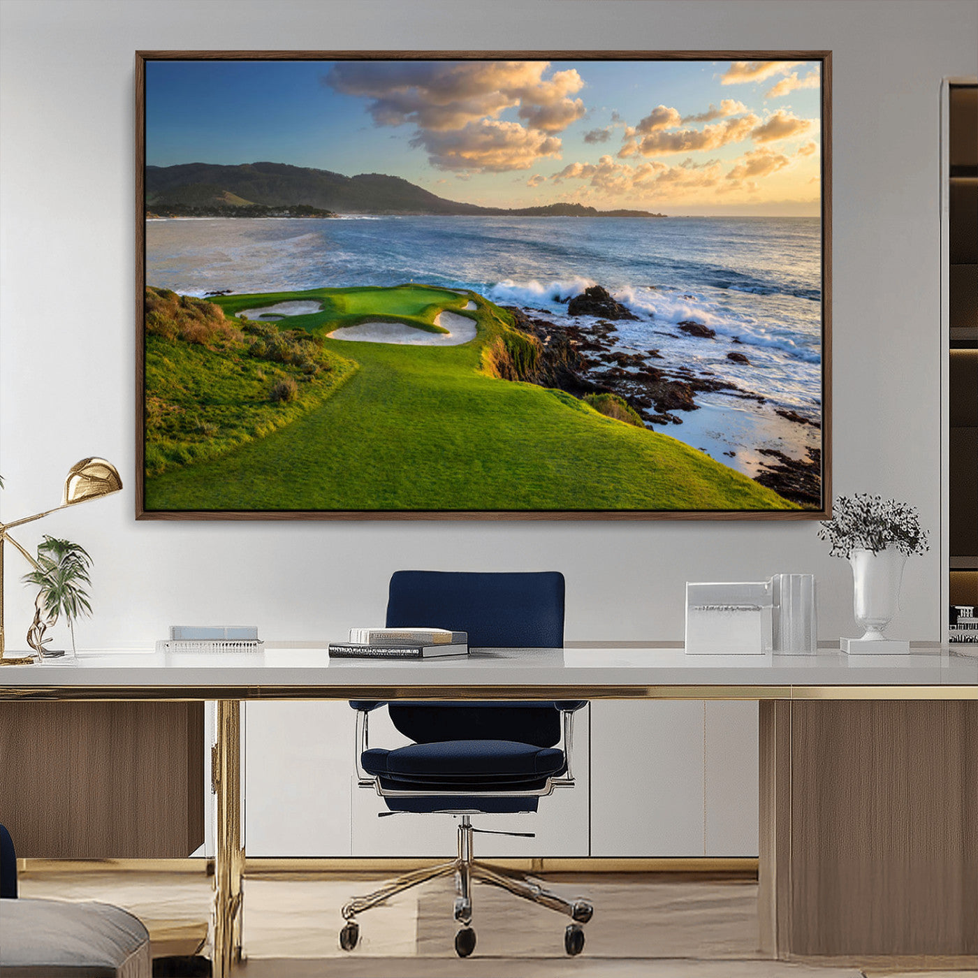 67486665-MGV-CV-36X24-Golf Course Wall Art – Pebble Beach Oceanfront Canvas Print, Coastal Fairway Photography Sports Decor for Living Room, Office, Man