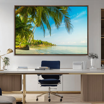 65056721-MGV-CV-36X24-Tropical Beach Wall Art – Palm Tree Coastal Photography Print, Relaxing Ocean Paradise Landscape, Island Seascape Home or Office