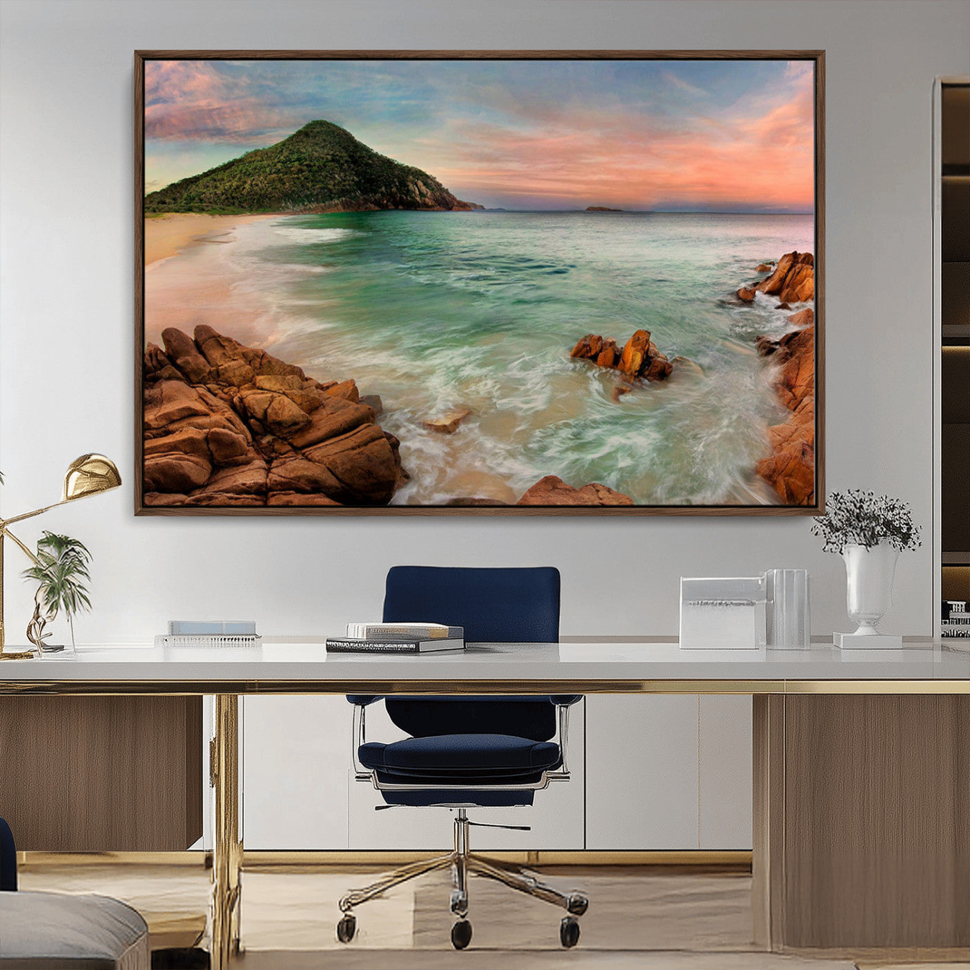 53831025-MGV-CV-36X24-Coastal Landscape Wall Art – Tropical Beach Ocean Canvas Print, Sunset Mountain View Photography Decor for Living Room, Bedroom,