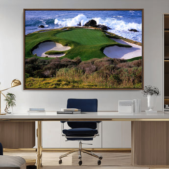 22776914-MGV-CV-36X24-Golf Course Wall Art – Oceanfront Green Canvas Print, Coastal Pebble Beach Photography Sports Decor for Living Room, Office, Man