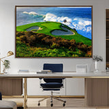 34181847-MGV-CV-36X24-Coastal Golf Course Wall Art – Panoramic Ocean Fairway Canvas Print, Scenic Sports Photography Decor for Office, Man Cave, Living