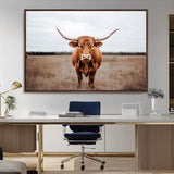 16316734-MGV-CV-36X24-Texas Longhorn Wall Art – Rustic Bull Portrait Canvas Print, Western Farmhouse Animal Photography Decor for Living Room, Office,