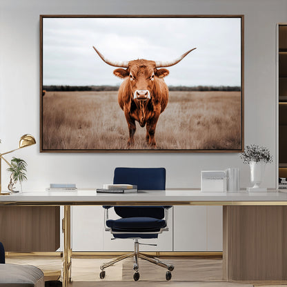 16316734-MGV-CV-36X24-Texas Longhorn Wall Art – Rustic Bull Portrait Canvas Print, Western Farmhouse Animal Photography Decor for Living Room, Office,
