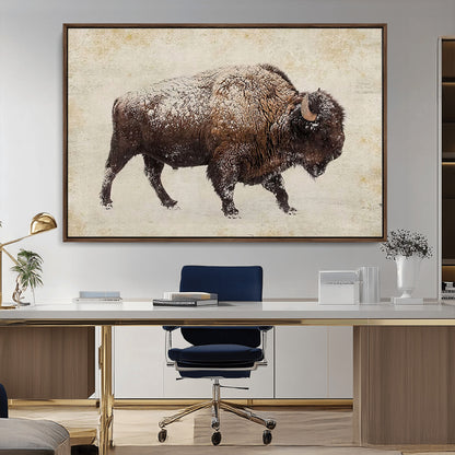 54810031-MGV-FC-36X24_Walnut-Western Wall Art – Snow Covered Bison Canvas Print, Rustic Wildlife Photography Decor for Bedroom, Living Room, Office, Lodge,