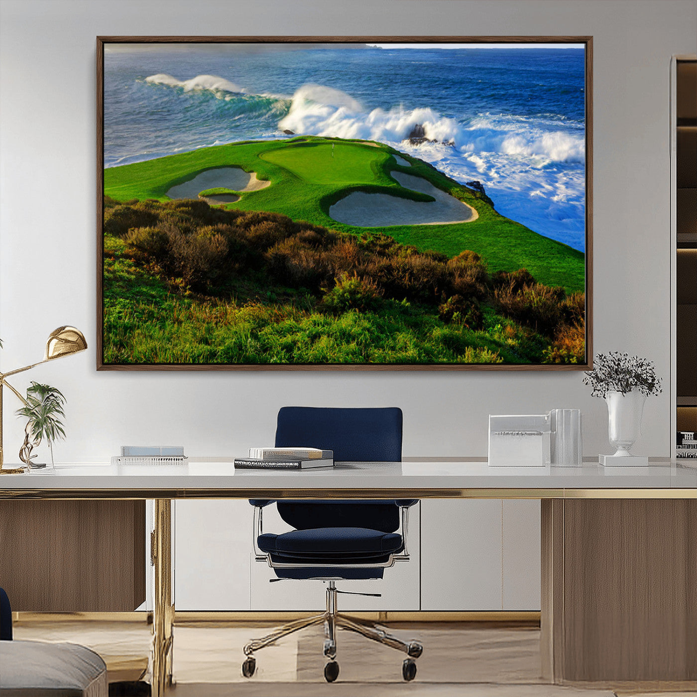 13644055-MGV-CV-36X24-Golf Wall Art – Oceanfront Green Canvas Print, Scenic Coastal Course Photography Decor for Bedroom, Living Room, Office, Sports