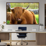 68411138-MGV-CV-36X24-Farmhouse Wall Art – Highland Cow Canvas Print, Rustic Country Cattle Photography Decor for Bedroom, Living Room, Office, Ranch,