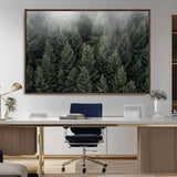 84059409-MGV-CV-36X24-Forest Wall Art – Misty Evergreen Trees Canvas Print, Tranquil Nature Photography Decor for Bedroom, Living Room, Office, Cabin or