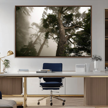 87969493-MGV-CV-36X24-Forest Wall Art – Misty Tall Trees Canvas Print, Dramatic Woodland Photography Decor for Bedroom, Living Room, Office, Cabin,