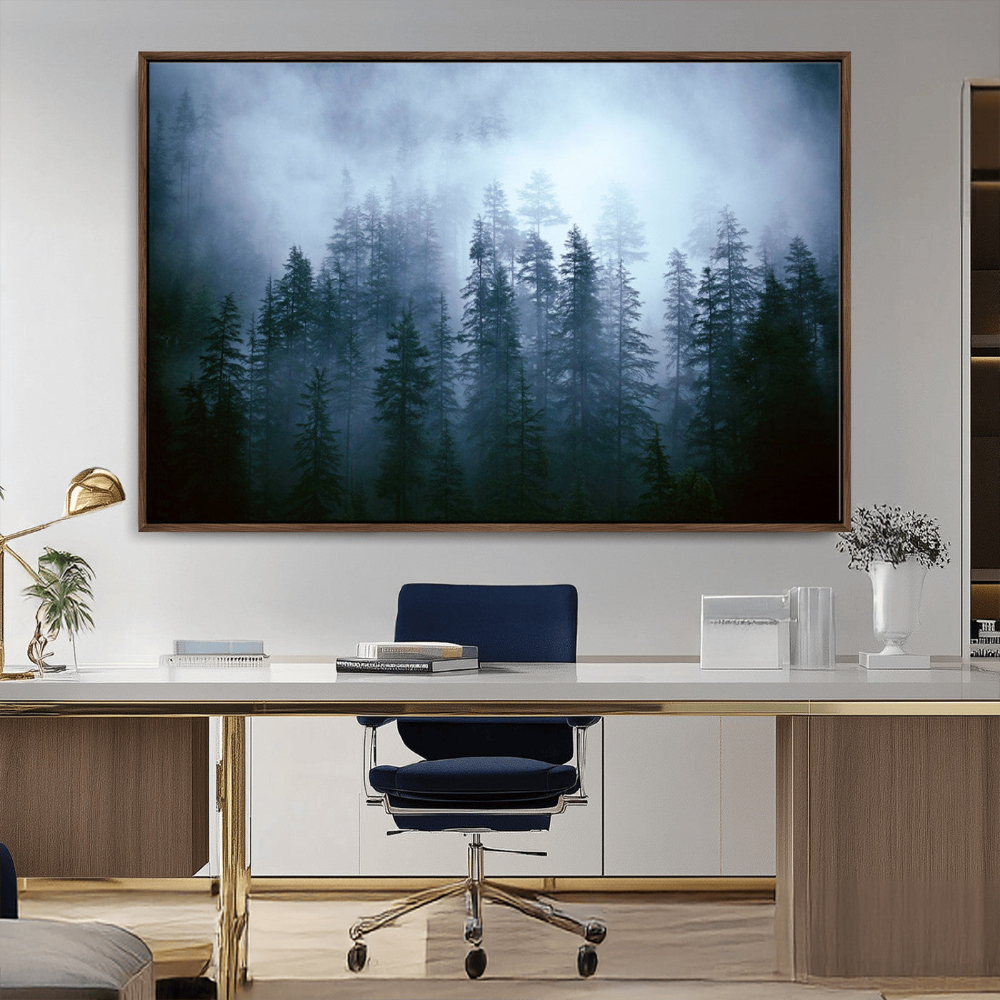 93439624-MGV-CV-36X24-Forest Wall Art – Misty Pine Trees Canvas Print, Moody Nature Photography Decor for Bedroom, Living Room, Office, Cabin, Lodge or