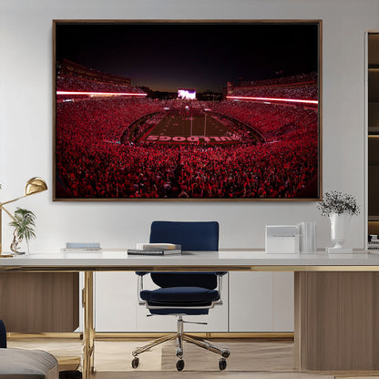 38331045-MGV-CV-36X24-Sanford Stadium Wall Art – Panoramic Georgia Bulldogs Red Light Game Football Canvas Print, Night Crowd Sports Decor for Office,