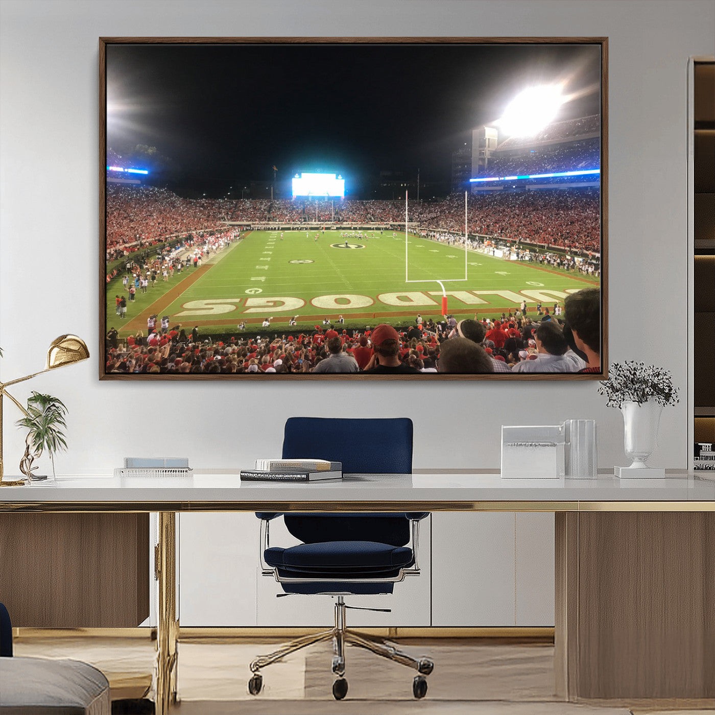 16230786-MGV-CV-36X24-Georgia Bulldogs Stadium Wall Art – Night Game Football Field Canvas Print, Panoramic Sports Decor for Home, Office, Fan Cave